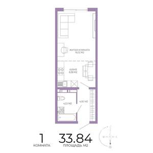1-к квартира, строящийся дом, 34м2, 8/17 этаж