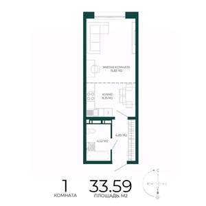 1-к квартира, строящийся дом, 34м2, 2/17 этаж