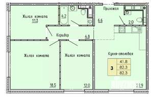 3-к квартира, строящийся дом, 82м2, 12/18 этаж