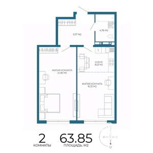 2-к квартира, вторичка, 64м2, 17/17 этаж