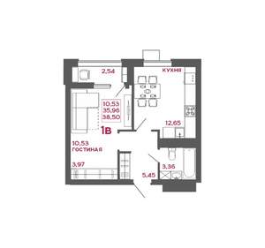 1-к квартира, вторичка, 39м2, 6/22 этаж