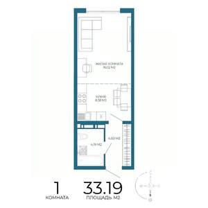 1-к квартира, строящийся дом, 33м2, 12/17 этаж