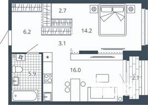 1-к квартира, вторичка, 50м2, 5/24 этаж