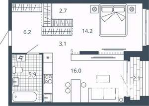 1-к квартира, вторичка, 50м2, 13/24 этаж