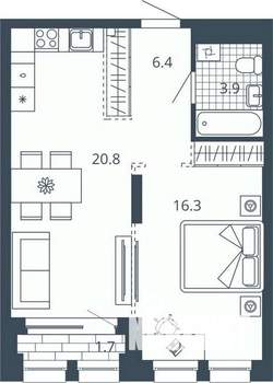 1-к квартира, вторичка, 49м2, 5/24 этаж