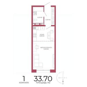 1-к квартира, строящийся дом, 34м2, 5/18 этаж