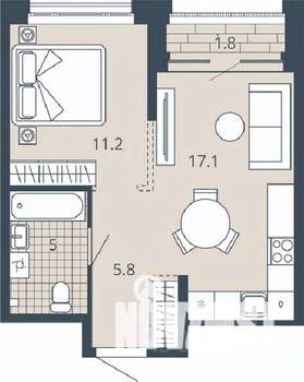 1-к квартира, вторичка, 40м2, 22/23 этаж