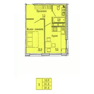 1-к квартира, строящийся дом, 32м2, 16/18 этаж