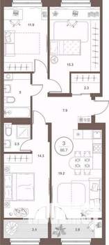 3-к квартира, вторичка, 87м2, 2/16 этаж