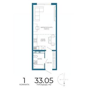 1-к квартира, строящийся дом, 33м2, 3/17 этаж