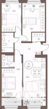 3-к квартира, вторичка, 86м2, 4/16 этаж