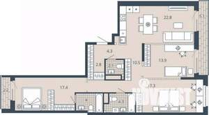 3-к квартира, вторичка, 106м2, 10/23 этаж