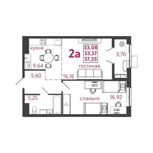 2-к квартира, вторичка, 57м2, 9/12 этаж