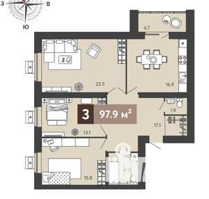 3-к квартира, вторичка, 98м2, 16/17 этаж
