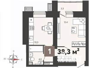 1-к квартира, вторичка, 38м2, 1/16 этаж