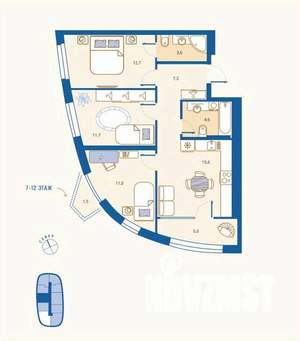3-к квартира, вторичка, 73м2, 8/16 этаж