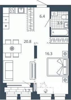 1-к квартира, вторичка, 49м2, 5/24 этаж
