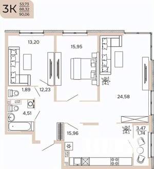 3-к квартира, вторичка, 90м2, 2/17 этаж