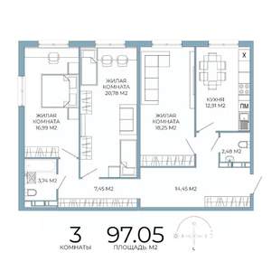 3-к квартира, строящийся дом, 97м2, 7/18 этаж