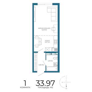 1-к квартира, строящийся дом, 34м2, 6/17 этаж