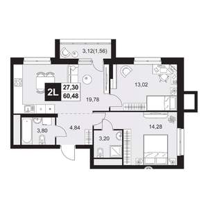 3-к квартира, вторичка, 60м2, 1/20 этаж