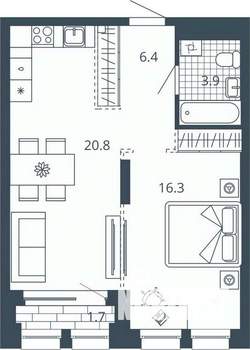 1-к квартира, вторичка, 49м2, 7/23 этаж