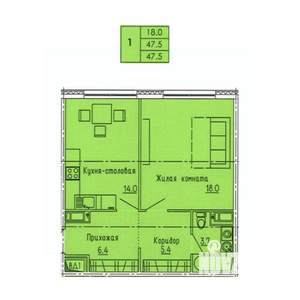 1-к квартира, строящийся дом, 48м2, 5/18 этаж