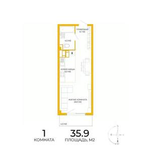 1-к квартира, строящийся дом, 36м2, 11/17 этаж