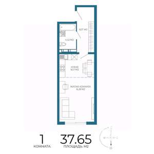 1-к квартира, строящийся дом, 38м2, 10/17 этаж