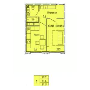 1-к квартира, строящийся дом, 32м2, 13/18 этаж