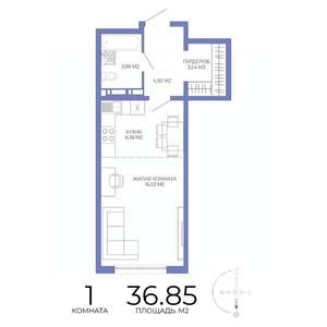 1-к квартира, строящийся дом, 37м2, 14/17 этаж