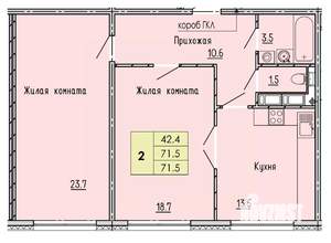 2-к квартира, строящийся дом, 72м2, 3/18 этаж