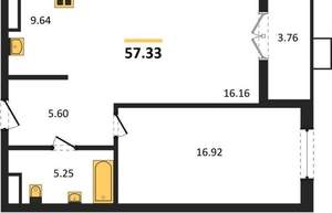 2-к квартира, строящийся дом, 57м2, 2/12 этаж