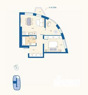 1-к квартира, вторичка, 47м2, 8/16 этаж