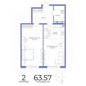 2-к квартира, строящийся дом, 64м2, 5/17 этаж