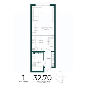 1-к квартира, строящийся дом, 33м2, 17/17 этаж