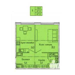 1-к квартира, вторичка, 48м2, 6/18 этаж