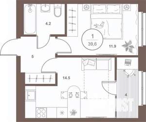 1-к квартира, вторичка, 39м2, 10/16 этаж
