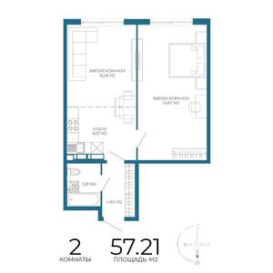 2-к квартира, строящийся дом, 57м2, 3/17 этаж