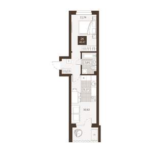 2-к квартира, вторичка, 40м2, 1/22 этаж