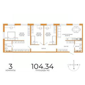 3-к квартира, строящийся дом, 104м2, 5/18 этаж
