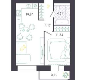 1-к квартира, вторичка, 41м2, 3/16 этаж