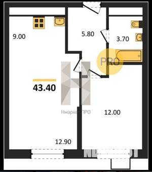 1-к квартира, вторичка, 43м2, 3/17 этаж