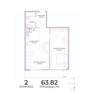 2-к квартира, строящийся дом, 64м2, 13/17 этаж