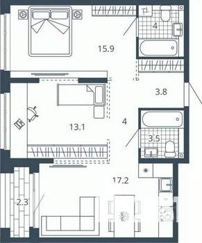 2-к квартира, вторичка, 64м2, 8/24 этаж