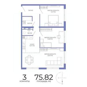 3-к квартира, строящийся дом, 76м2, 14/17 этаж