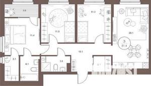 3-к квартира, вторичка, 81м2, 12/16 этаж