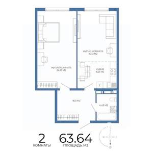 2-к квартира, вторичка, 64м2, 16/17 этаж