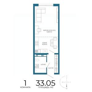 1-к квартира, строящийся дом, 33м2, 4/17 этаж
