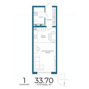 1-к квартира, строящийся дом, 34м2, 5/17 этаж